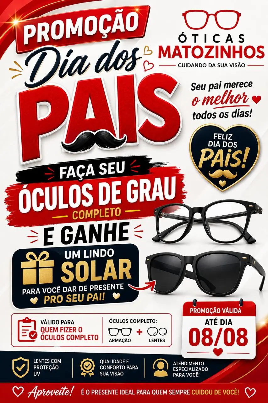 Ótica Matozinhos lança promoção de Dia dos Pais com óculos solar de presente