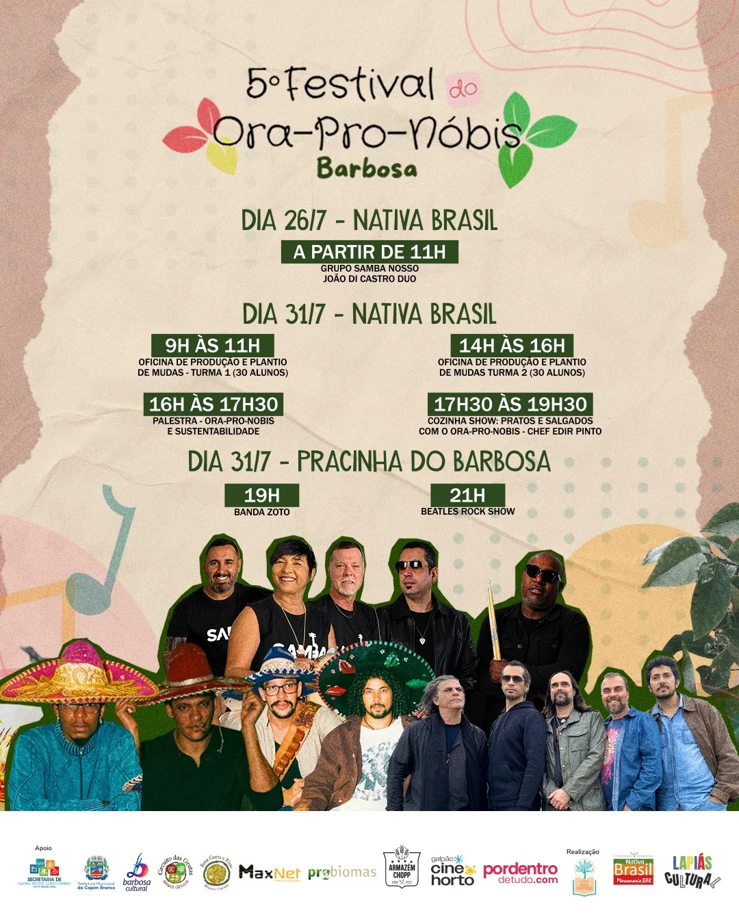 É hoje! 5º Festival do Ora-Pro-Nóbis reúne gastronomia, oficinas e shows em Barbosa