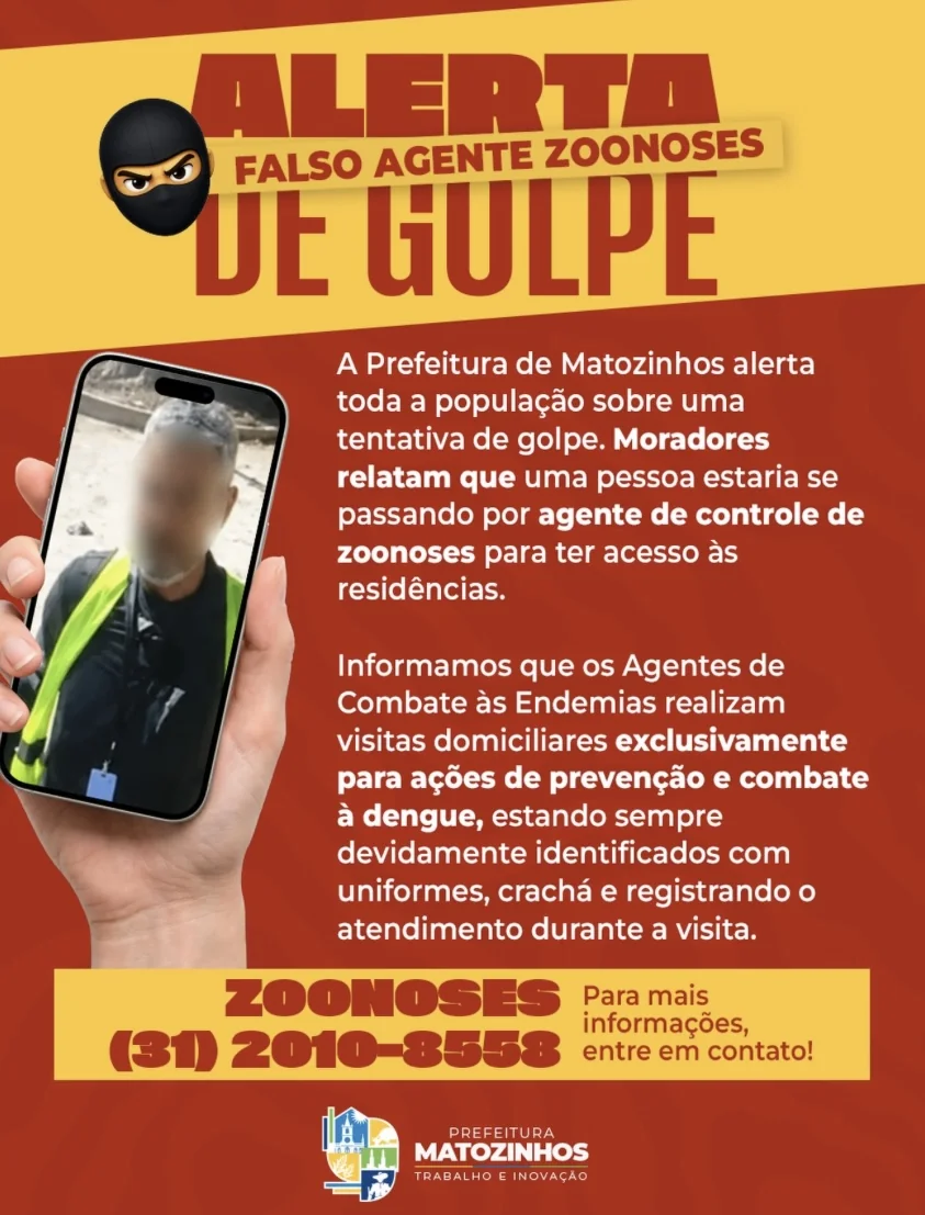 Prefeitura de Matozinhos alerta moradores sobre golpe envolvendo falso agente de zoonoses
