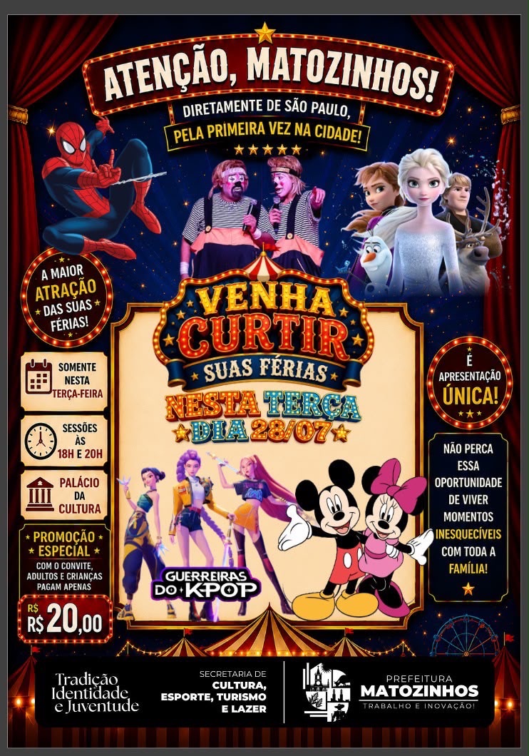 Espetáculo infantil chega a Matozinhos com personagens famosos e apresentação única nas férias