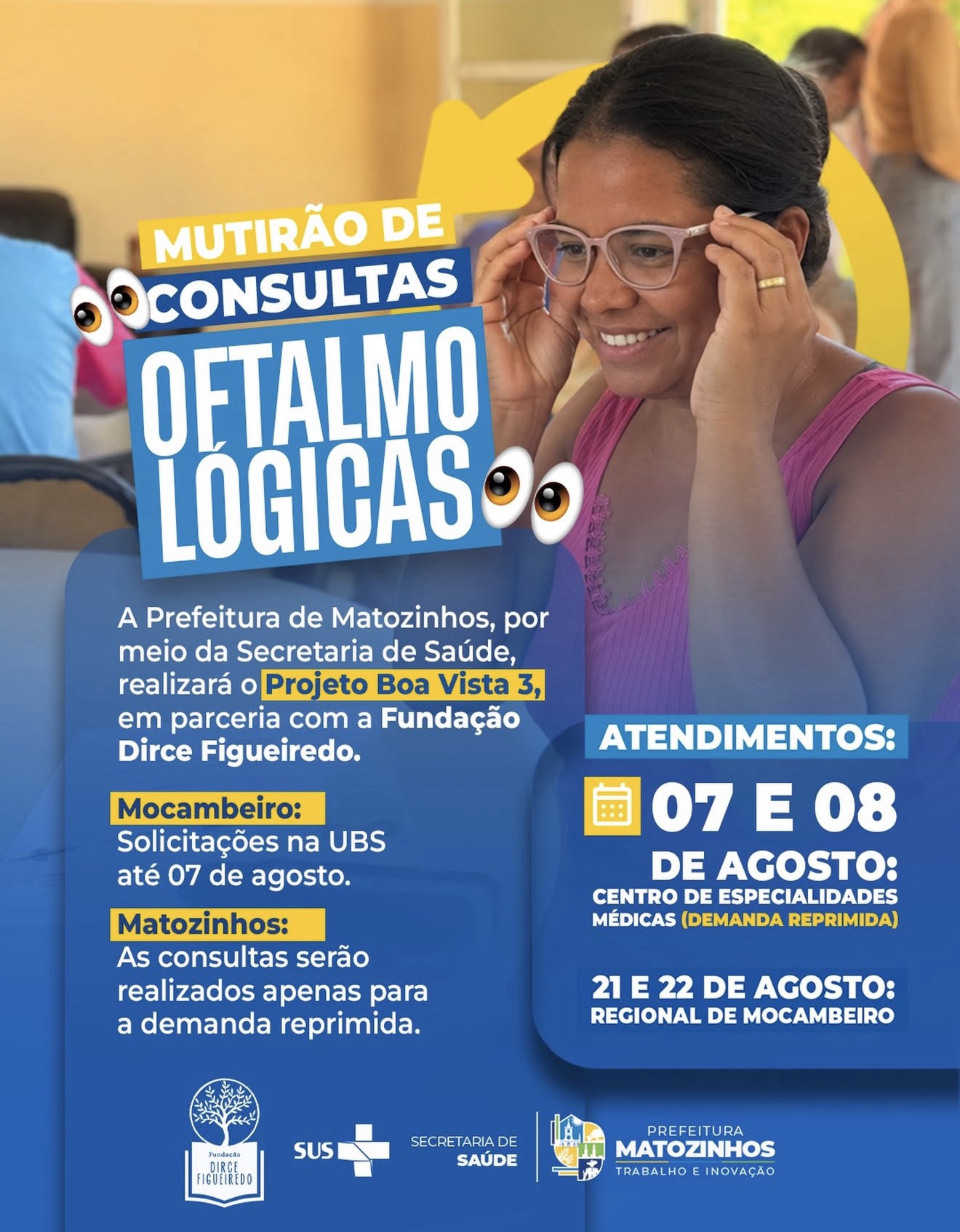 Matozinhos realizará mutirão de consultas oftalmológicas em agosto