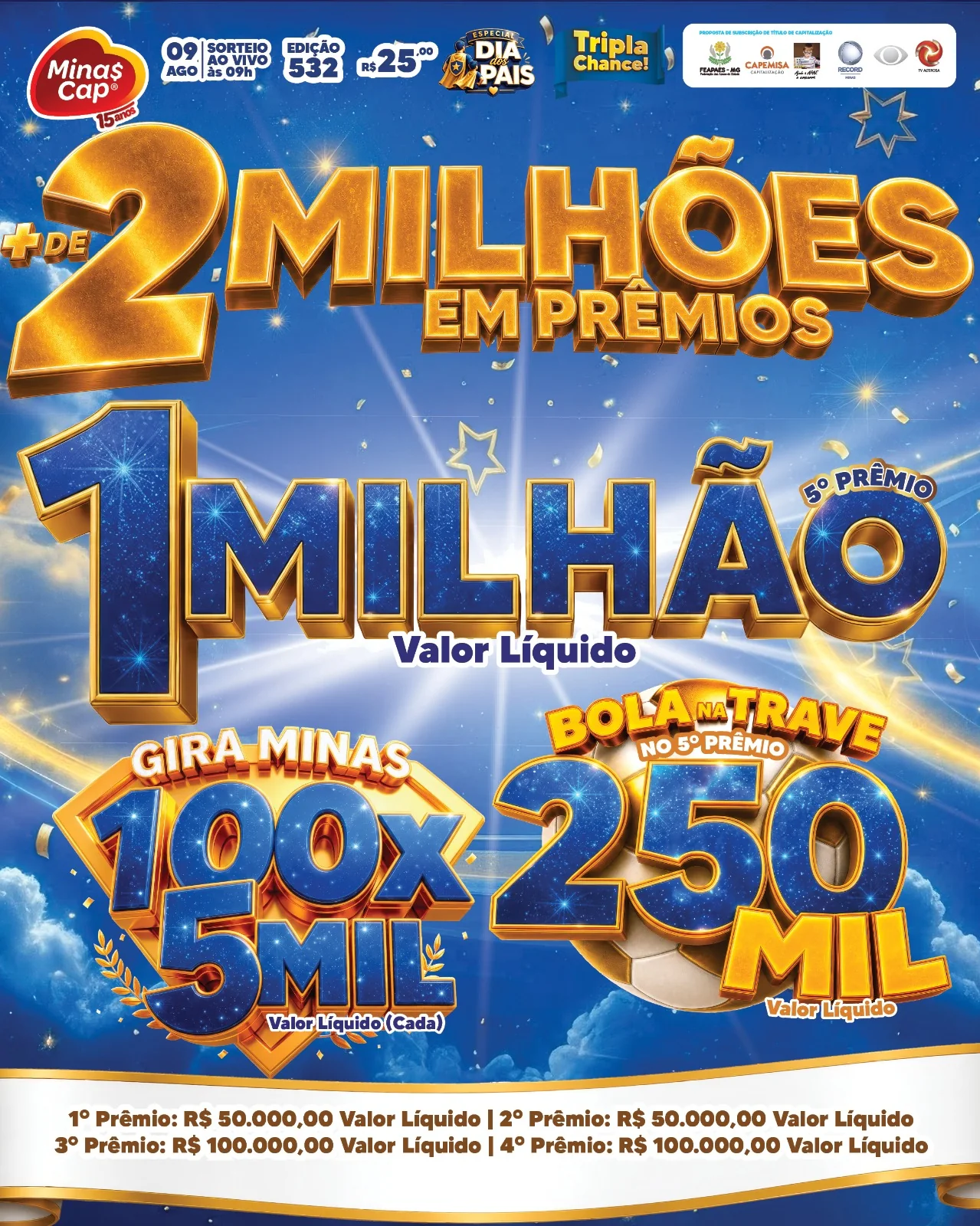 Especial de Dia dos Pais do Minas Cap vai sortear mais de R$ 2 milhões em prêmios