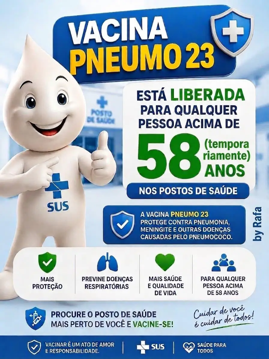 Informação sobre Pneumo 23 para maiores de 58 anos é falsa em Pedro Leopoldo