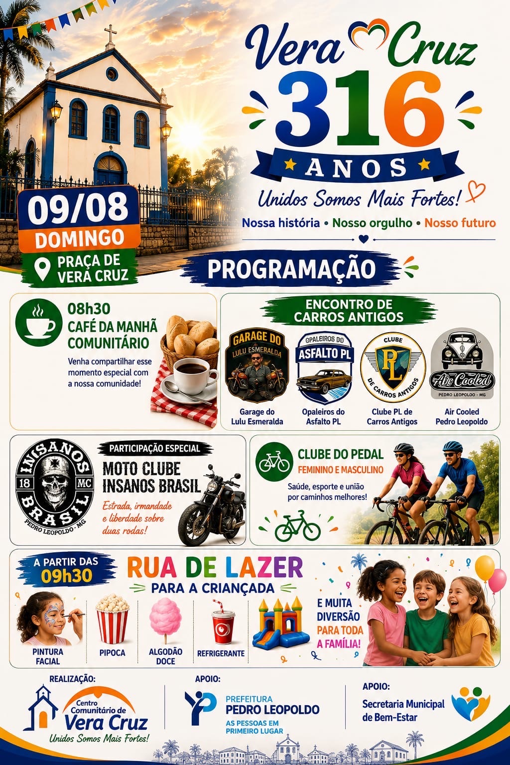 Vera Cruz de Minas celebra 316 anos com dois dias de festa e programação para toda a família