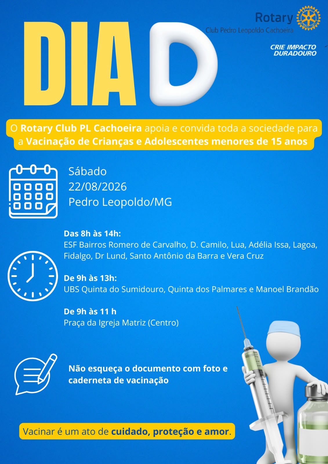 Rotary promove vacinação para crianças e adolescentes em Pedro Leopoldo