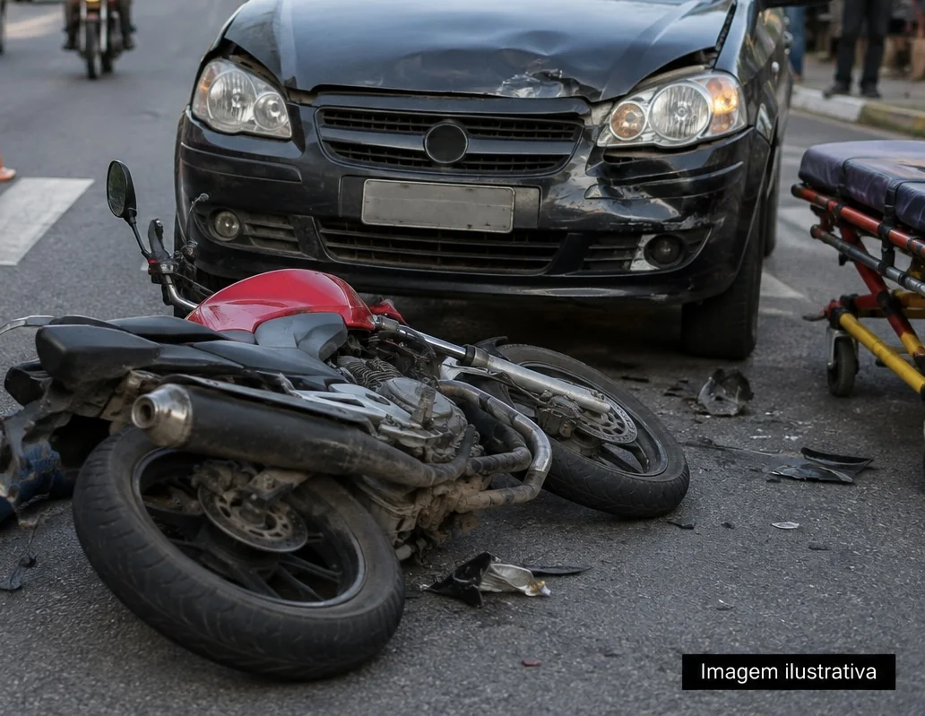 Motociclista fica ferida após queda e colisão com carro em Vespasiano