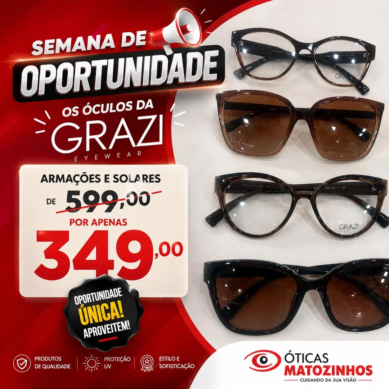 Óculos de R$ 599 por R$ 349: promoção chama atenção em Matozinhos