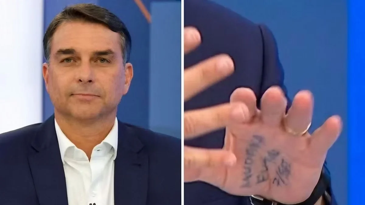Flávio Bolsonaro viraliza com ‘cola’ na mão durante sabatina