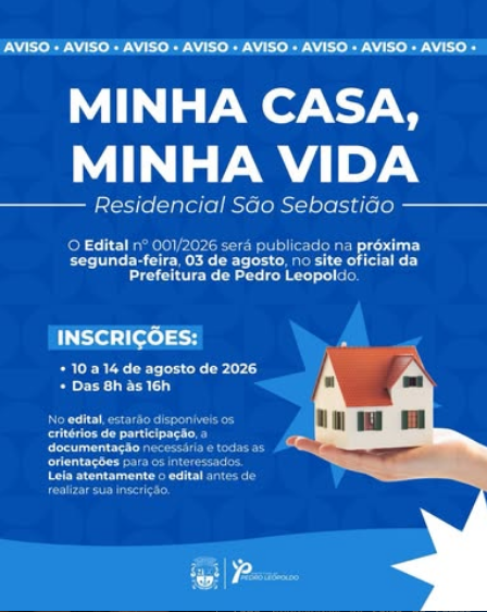 Edital do Minha Casa, Minha Vida para o Residencial São Sebastião é publicado em Pedro Leopoldo
