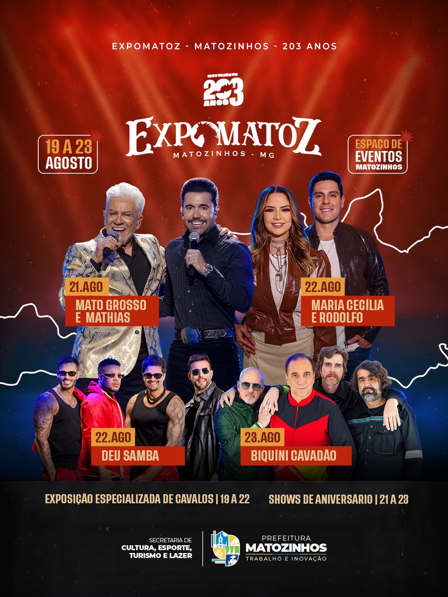 Matozinhos anuncia shows para aniversário de 203 anos