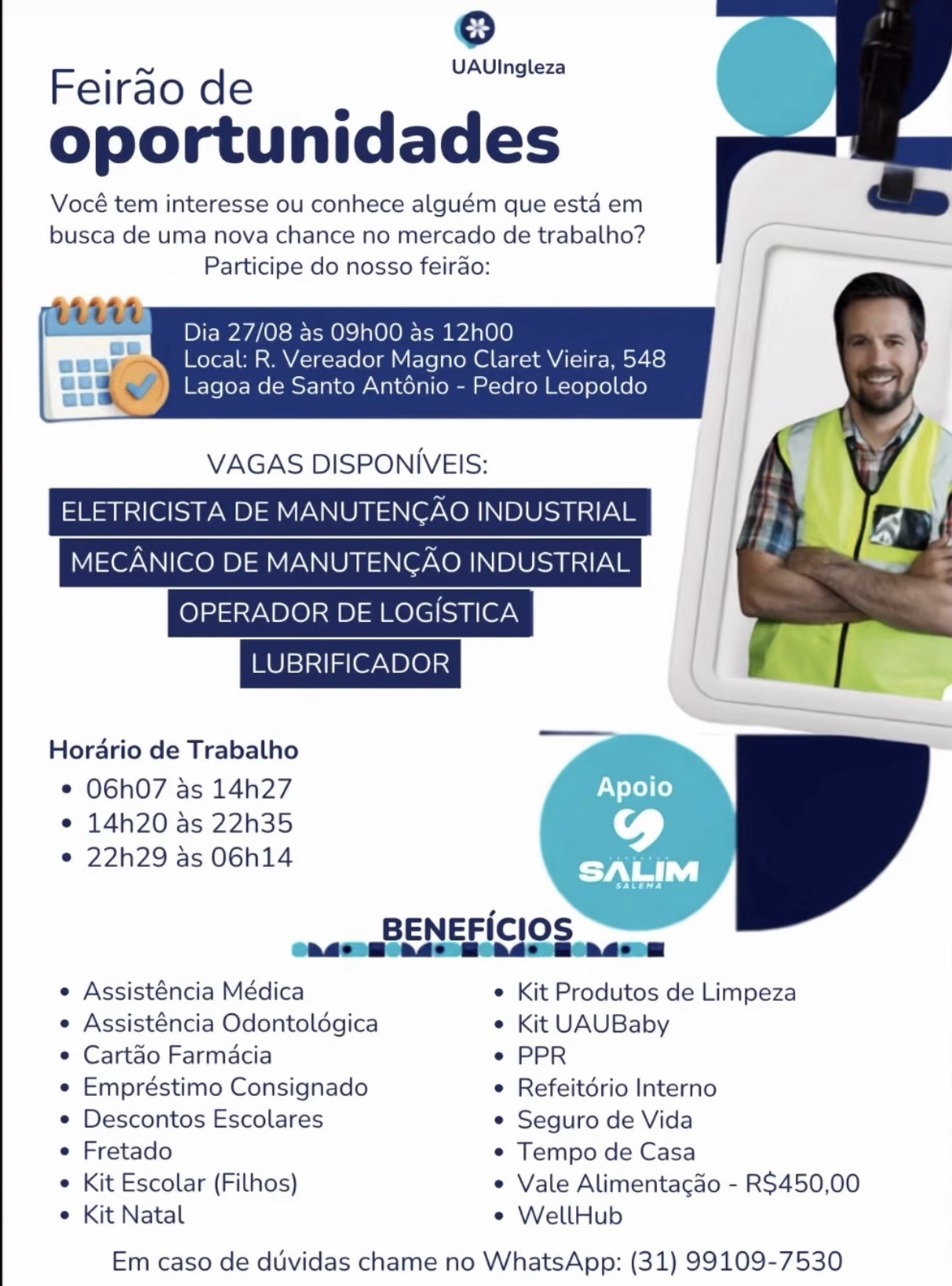 Feirão reúne vagas de emprego em Pedro Leopoldo nesta quinta