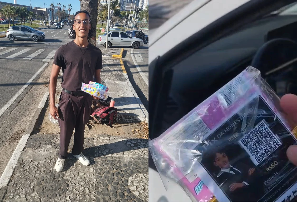 Jovem usa “Pix da Honestidade” para vender doces em semáforo