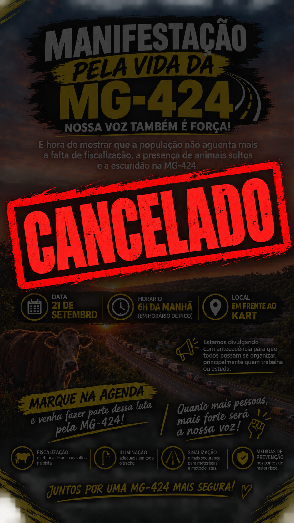 Manifestação pela segurança na MG-424 é cancelada