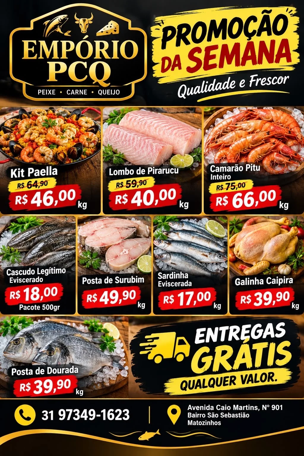 Empório PCQ lança promoção da semana com preços especiais em peixes, carnes e produtos selecionados em Matozinhos