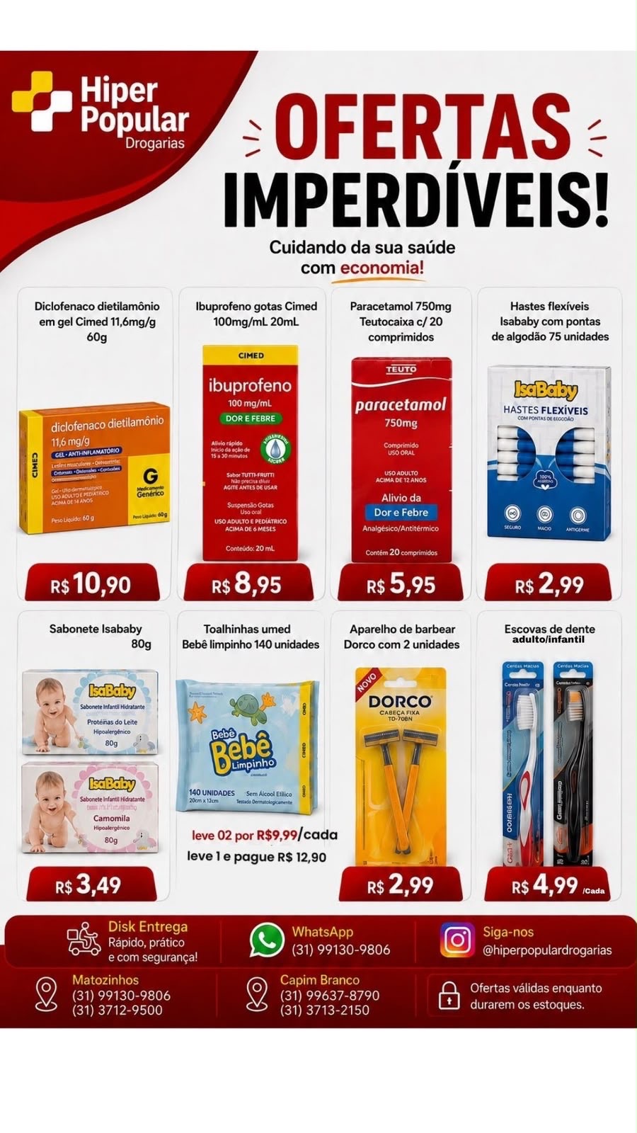 Hiper Popular anuncia ofertas em medicamentos e produtos em Matozinhos e Capim Branco