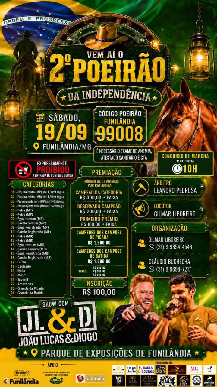 Funilândia recebe fim de semana com poeirão, cavalgada e shows