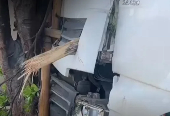 IMPRESSIONANTE: Pedaço de pau entra na cabine de carreta após acidente na MG-424