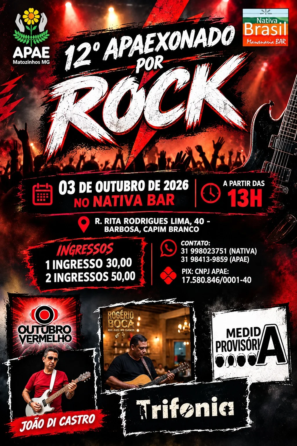 12º Apaixonado por Rock reúne música e solidariedade em Capim Branco neste sábado, dia 3 de outubro