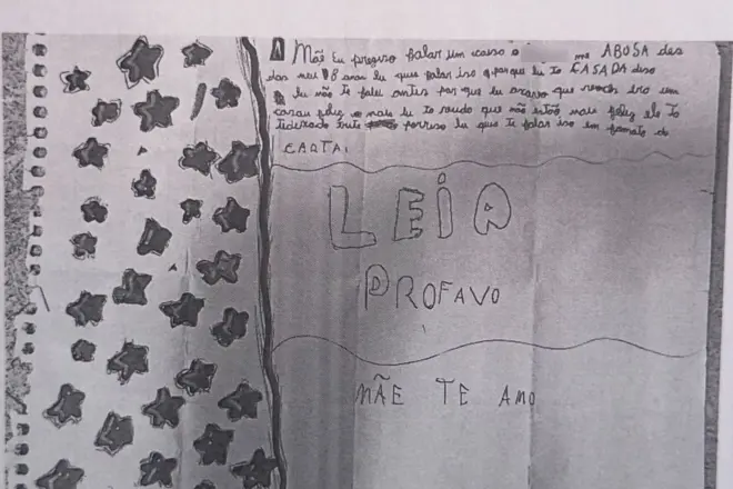 Carta escrita por criança revela suspeita que abalou família em Minas