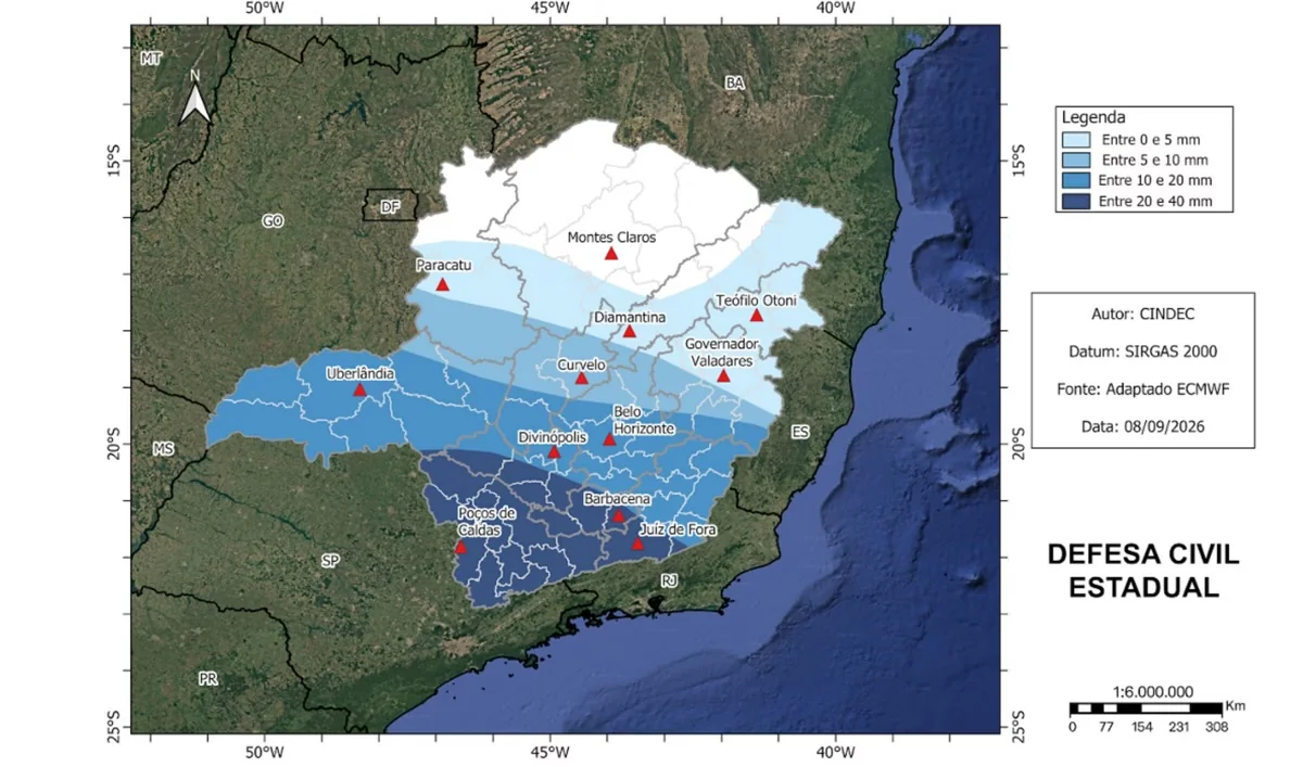 Minas Gerais pode ter tempestades e granizo nesta quinta-feira