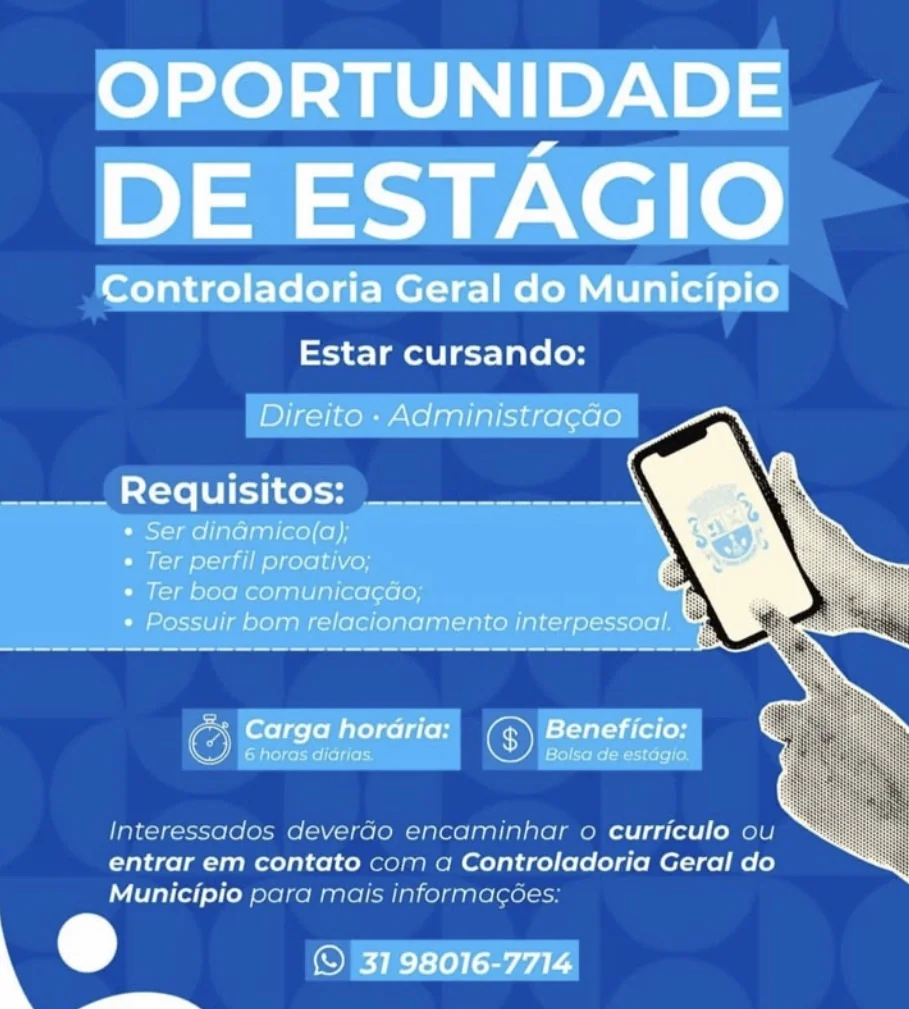 Prefeitura de Pedro Leopoldo oferece oportunidade de estágio para estudantes de Direito e Administração