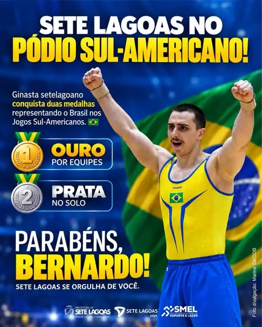 Ginasta de Sete Lagoas conquista ouro e prata nos Jogos Sul-Americanos