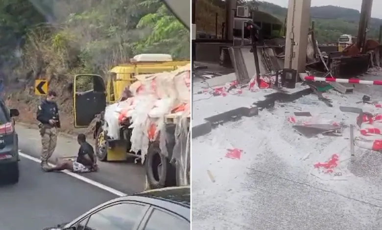 VÍDEO; Caminhoneiro é preso após bater carreta contra cabine de pedágio na BR-381