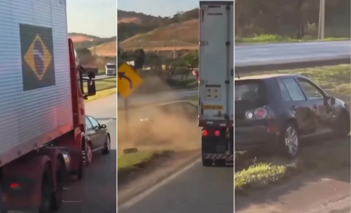 Carreta joga carro no canteiro central da BR-040 após discussão de trânsito na Grande BH