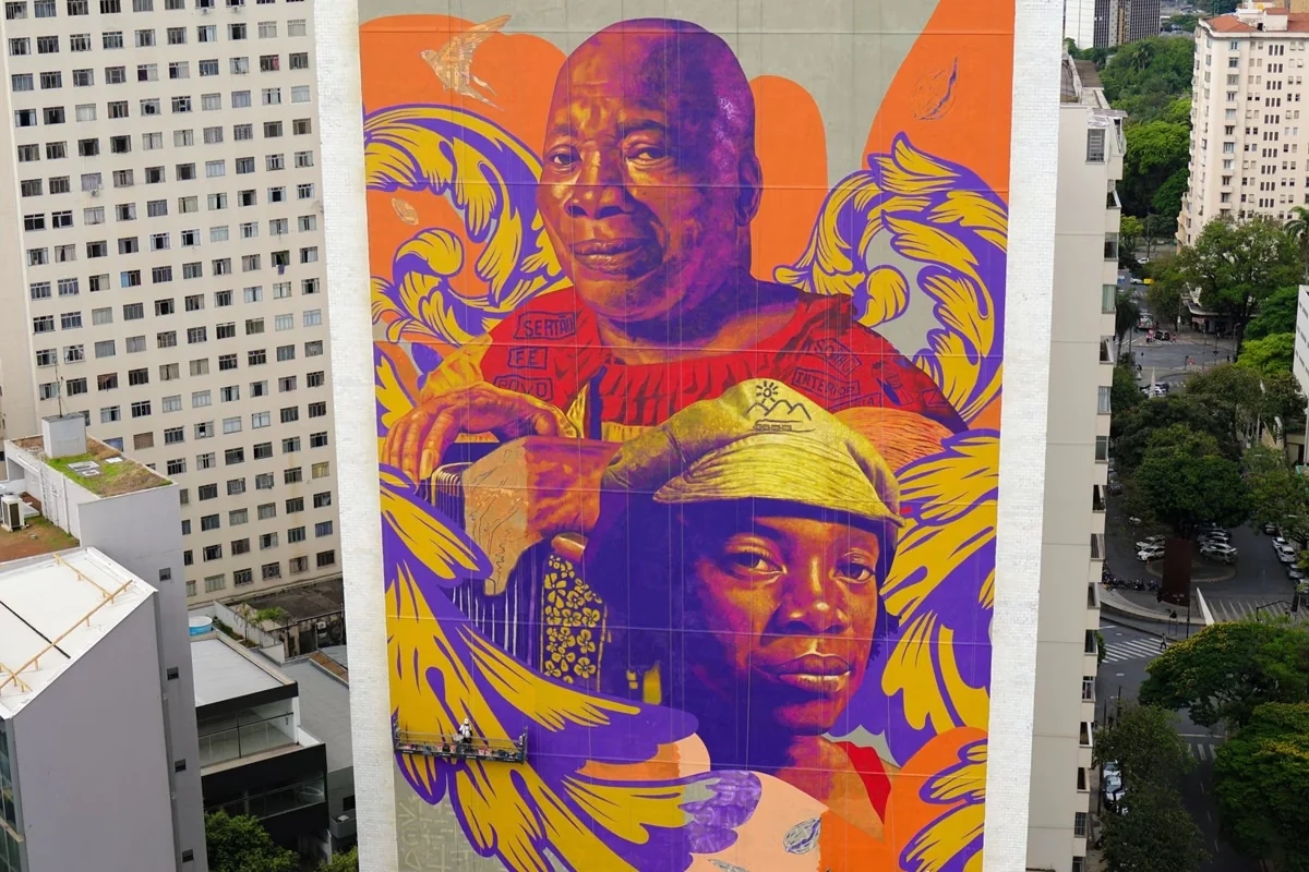Mural gigante de Milton Nascimento transforma o Centro de BH com 1.600 m² de arte
