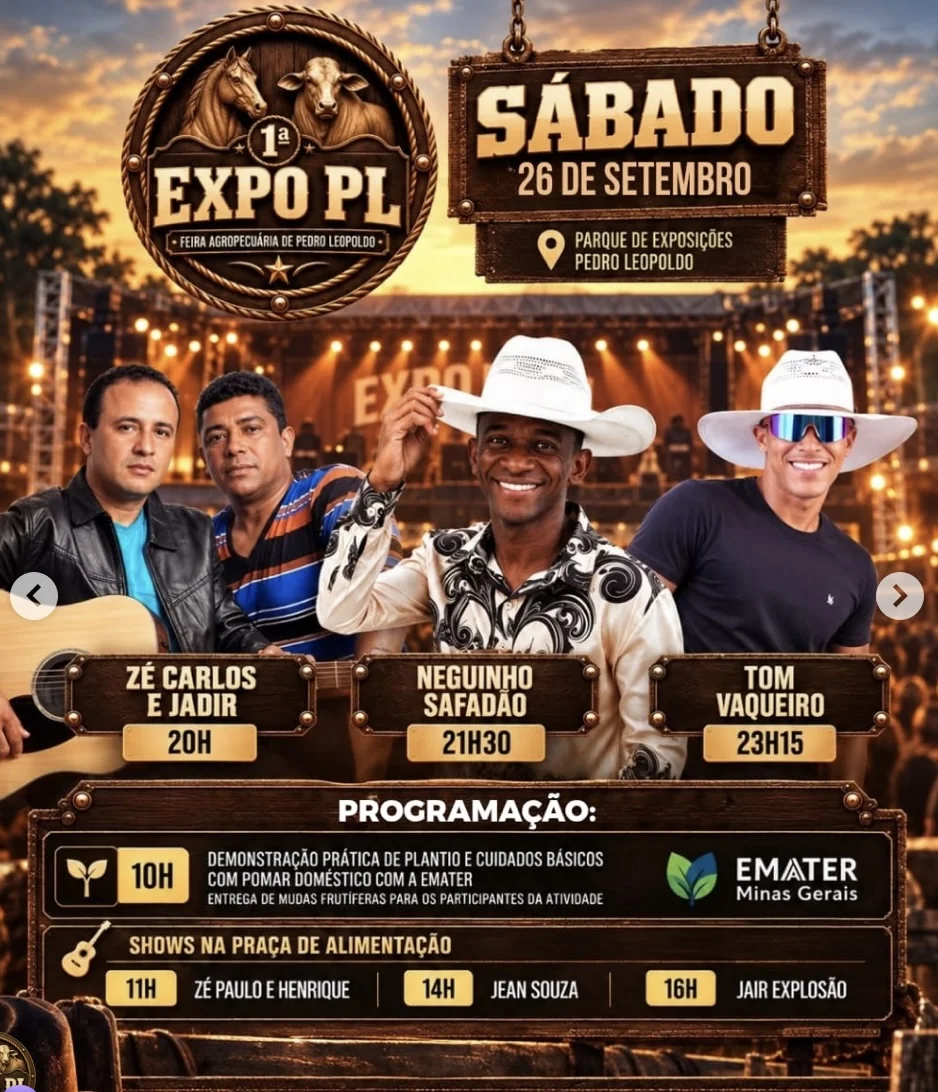 Neguinho Safadão, Tom Vaqueiro e mais: veja a programação deste sábado na Expo PL