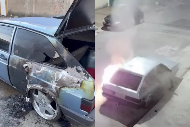 Câmeras flagram dupla ateando fogo em carro durante a madrugada em Contagem