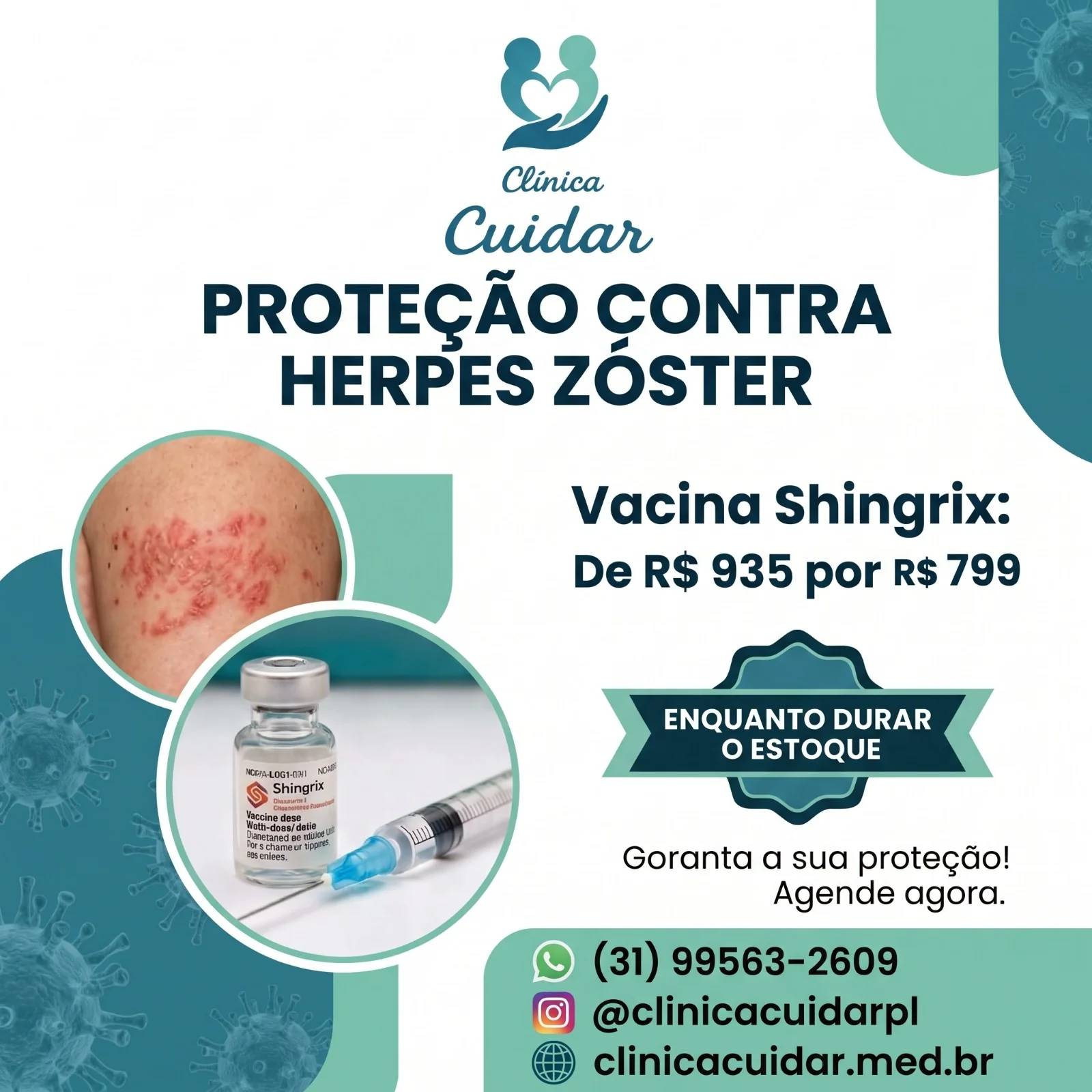 Clínica Cuidar PL oferece vacina contra herpes-zóster por R$ 799 em condição especial