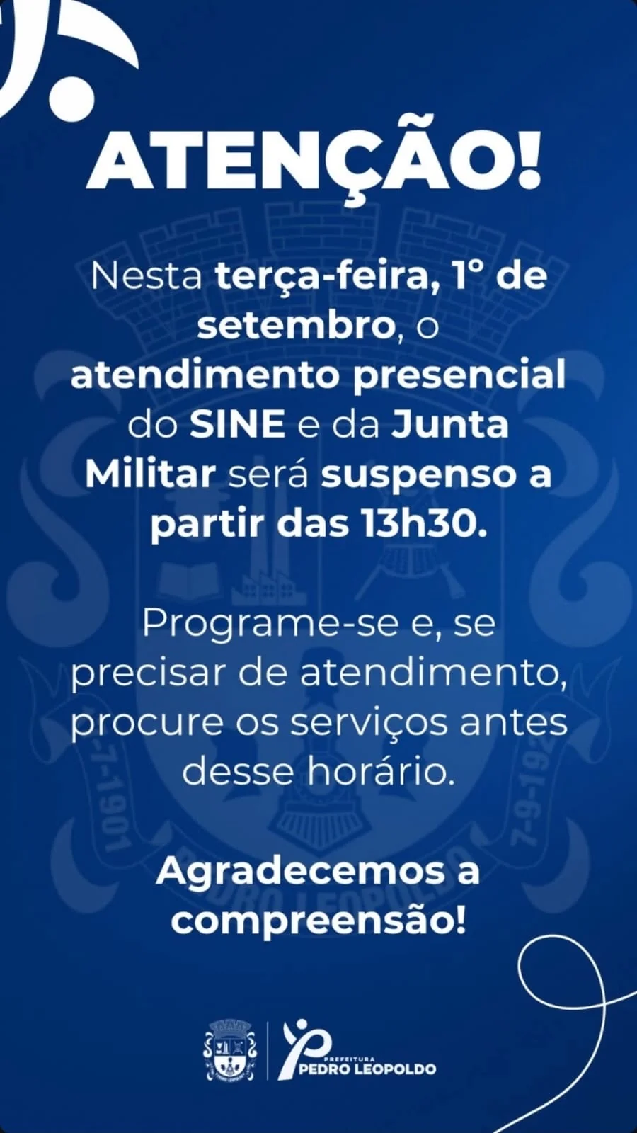 Atendimento de serviços públicos terá mudança nesta terça em Pedro Leopoldo; saiba quais