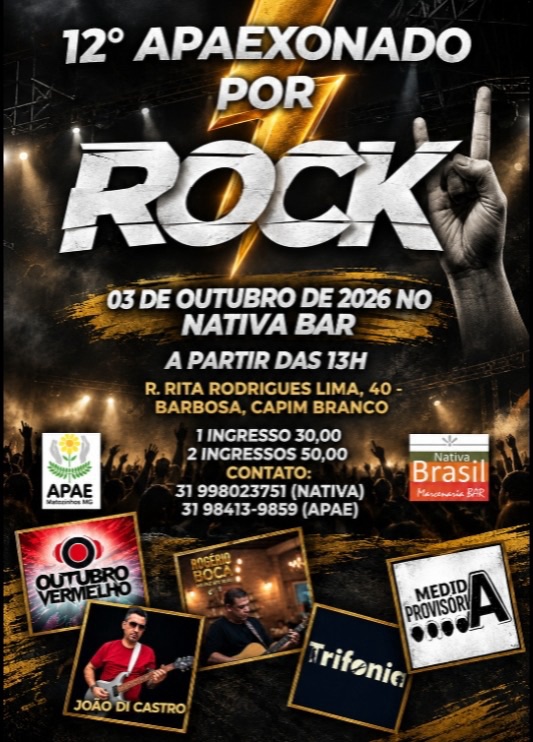 Apae-xonados por Rock promove evento em prol da APAE de Matozinhos