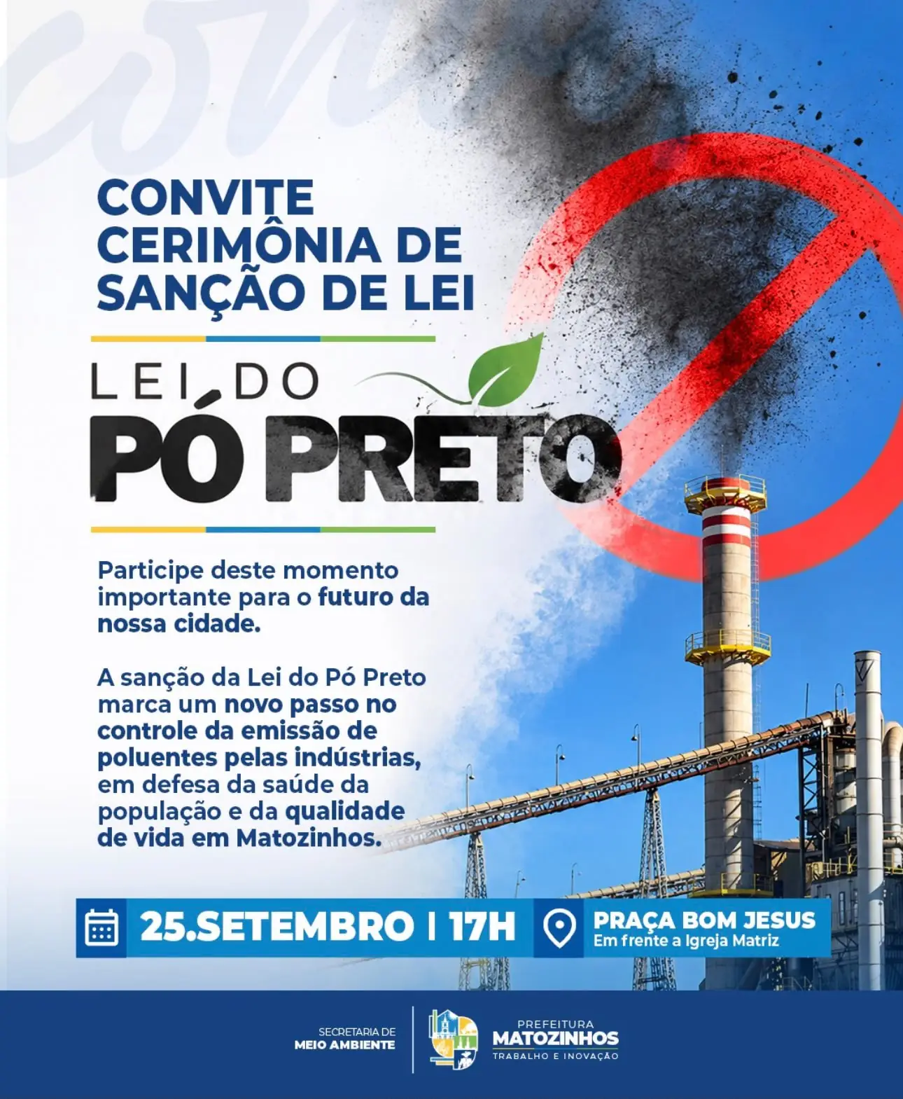 Prefeitura de Matozinhos sanciona Lei do Pó Preto nesta sexta-feira