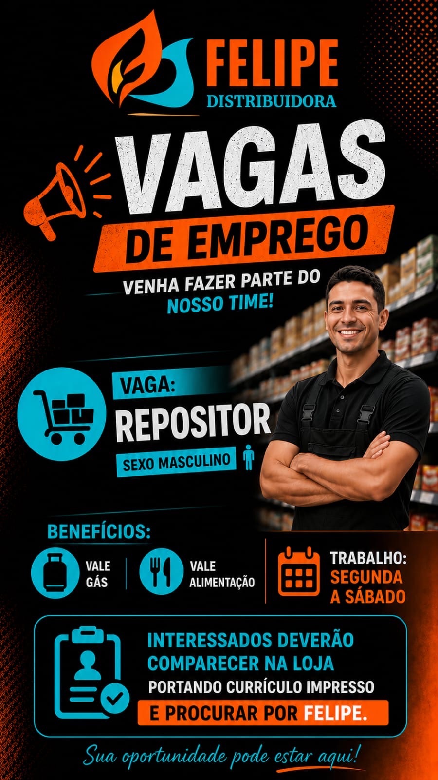 Felipe Distribuidora abre vaga para repositor em Matozinhos