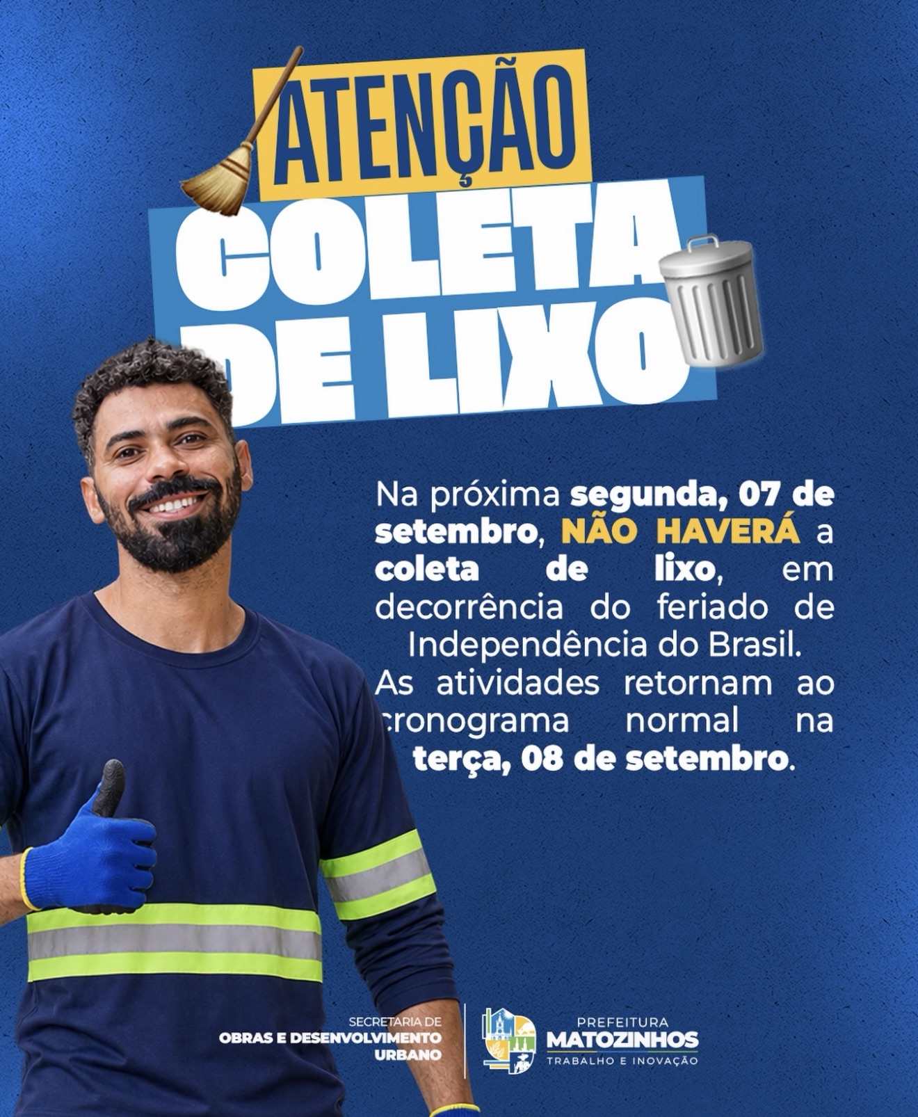 Coleta de lixo será suspensa em Matozinhos nesta segunda