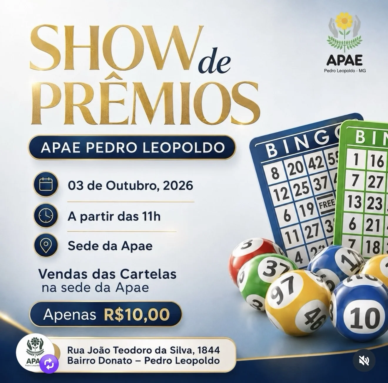 APAE de Pedro Leopoldo promove Show de Prêmios