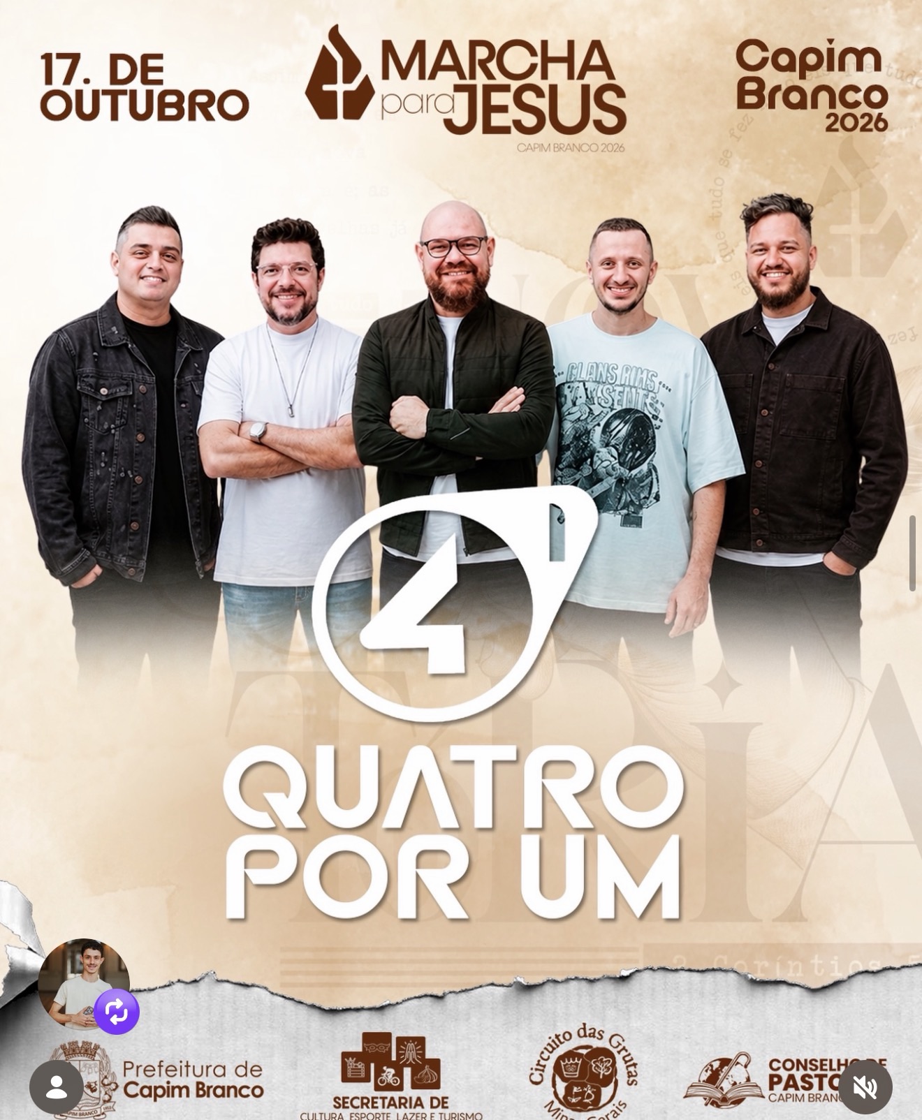 Quatro por Um é confirmado como atração principal da Marcha para Jesus em Capim Branco