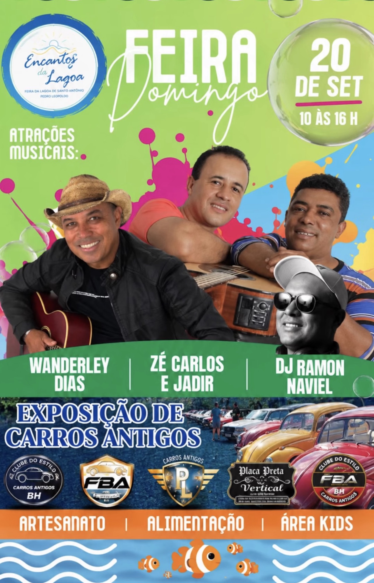 Feira Encantos da Lagoa movimenta Pedro Leopoldo neste domingo com música, carros antigos e atrações para toda a família