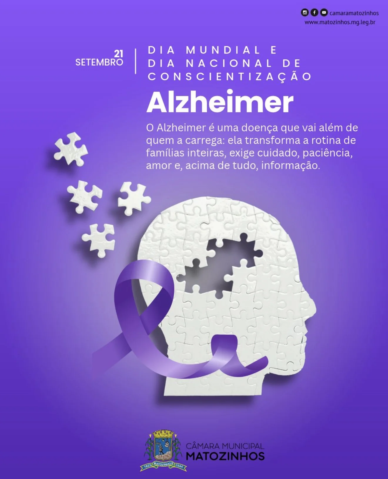 Câmara de Matozinhos reforça conscientização sobre o Alzheimer neste 21 de setembro