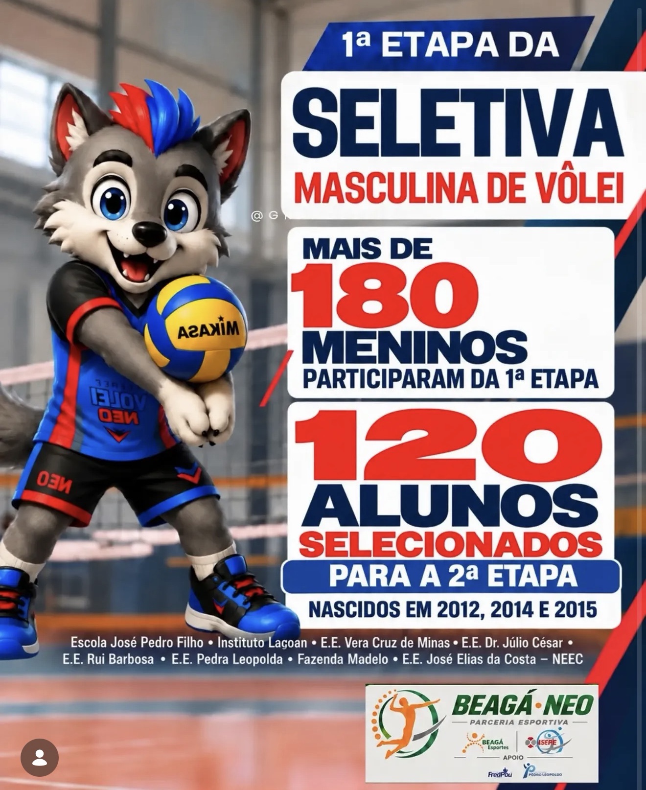 Mais de 180 meninos participam de seletiva de vôlei em Pedro Leopoldo