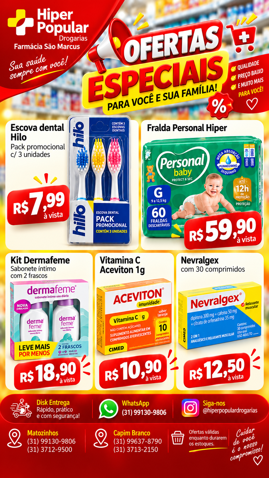Hiper Popular Drogarias anuncia ofertas especiais em produtos de higiene e medicamentos