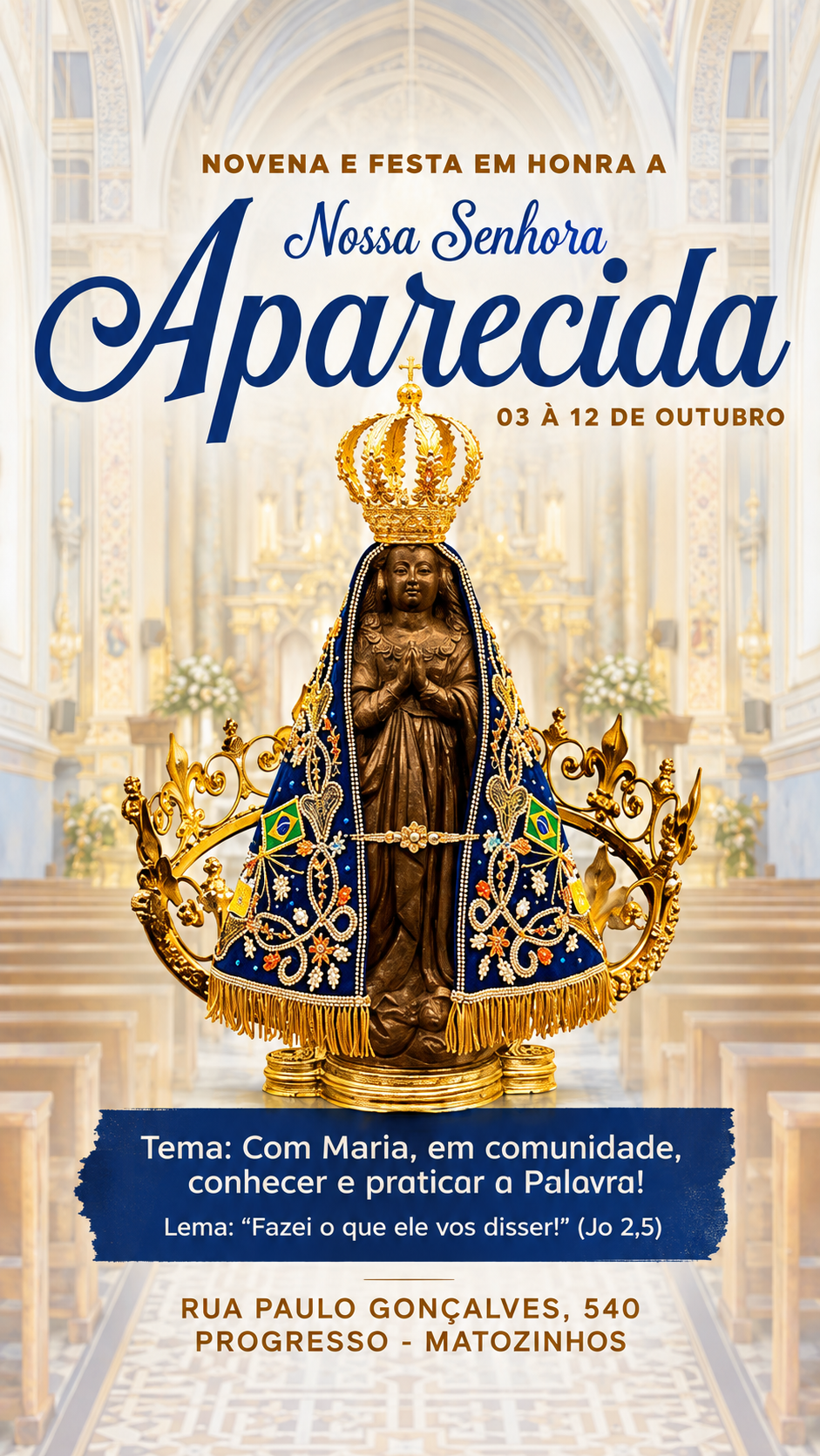 Novena de Nossa Senhora Aparecida começa neste sábado em Matozinhos