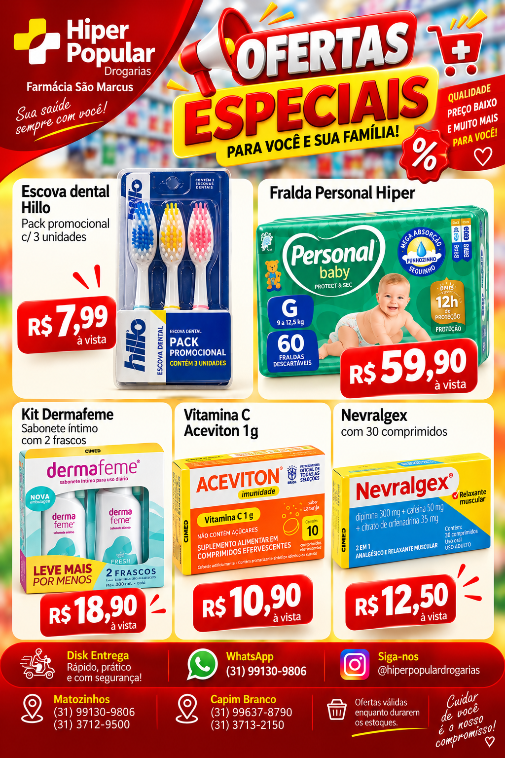Hiper Popular Drogarias anuncia ofertas especiais em Matozinhos e região