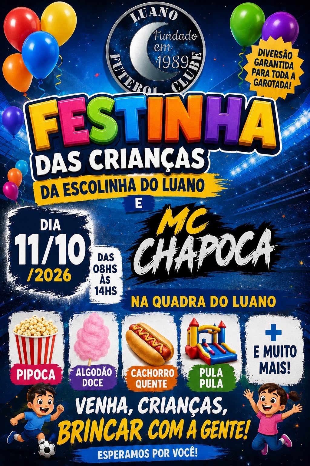 Pedro Leopoldo terá festa infantil com pipoca, brinquedos e show do MC Chapoca