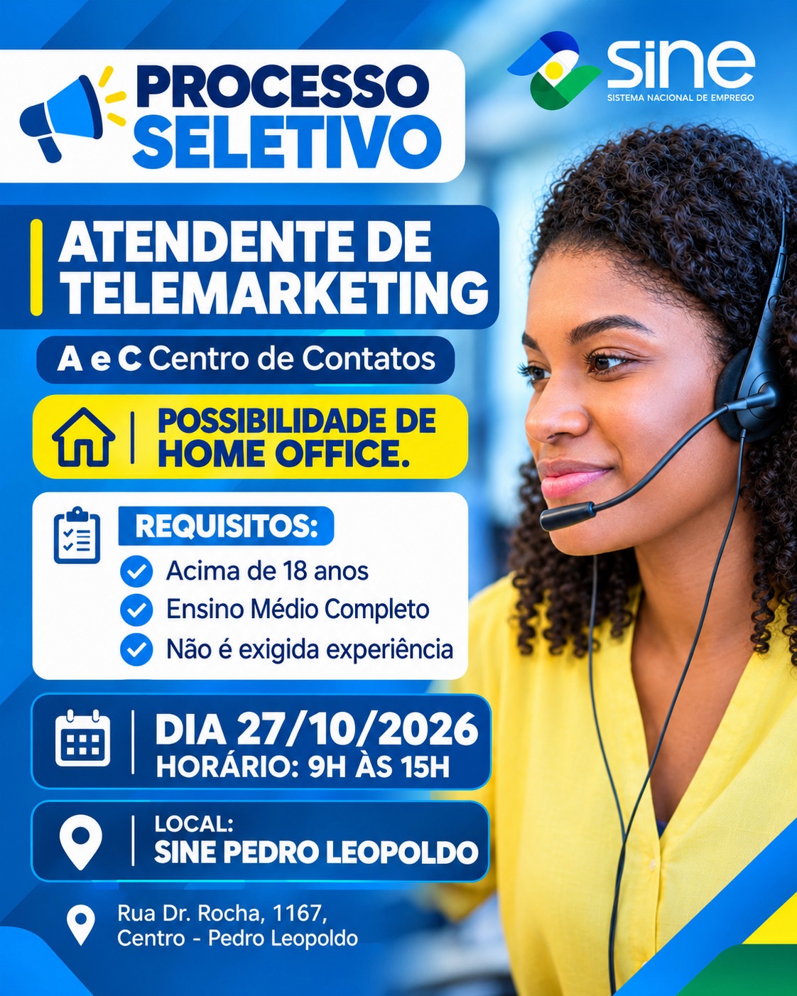 SINE de Pedro Leopoldo abre processo seletivo para atendente de telemarketing sem exigir experiência