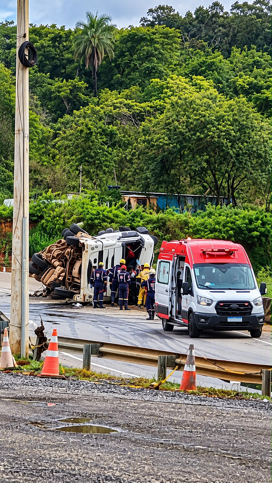 Carreta carregada com cimento tomba no trevo da Precon, em Pedro Leopoldo