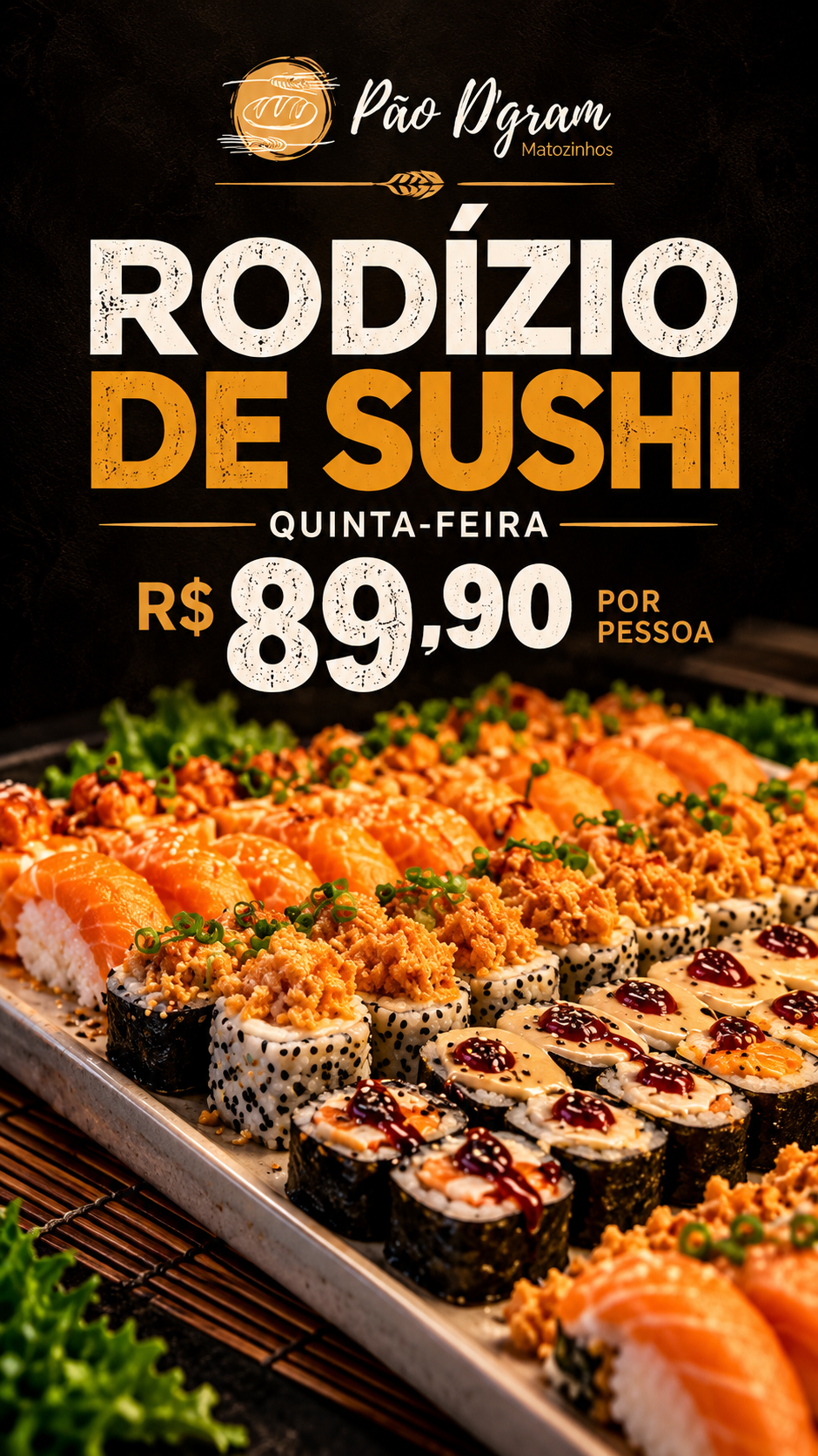 Rodízio de sushi por R$ 89,90 acontece nesta quinta em Matozinhos