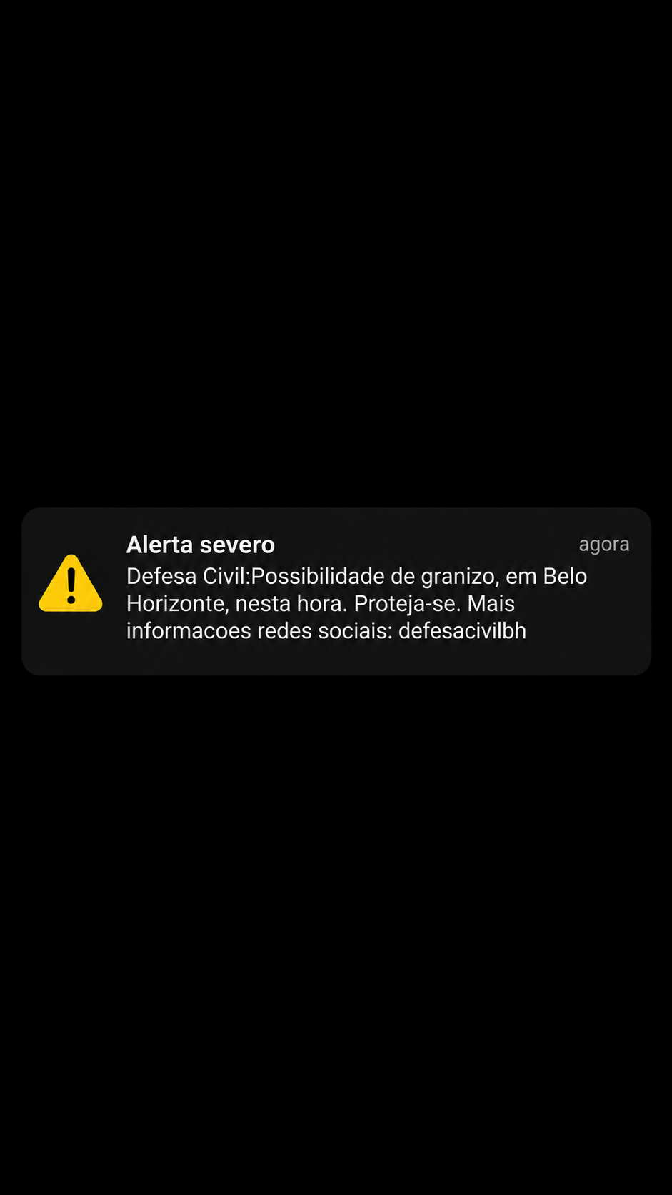 Defesa Civil emite alerta para possibilidade de granizo em Belo Horizonte